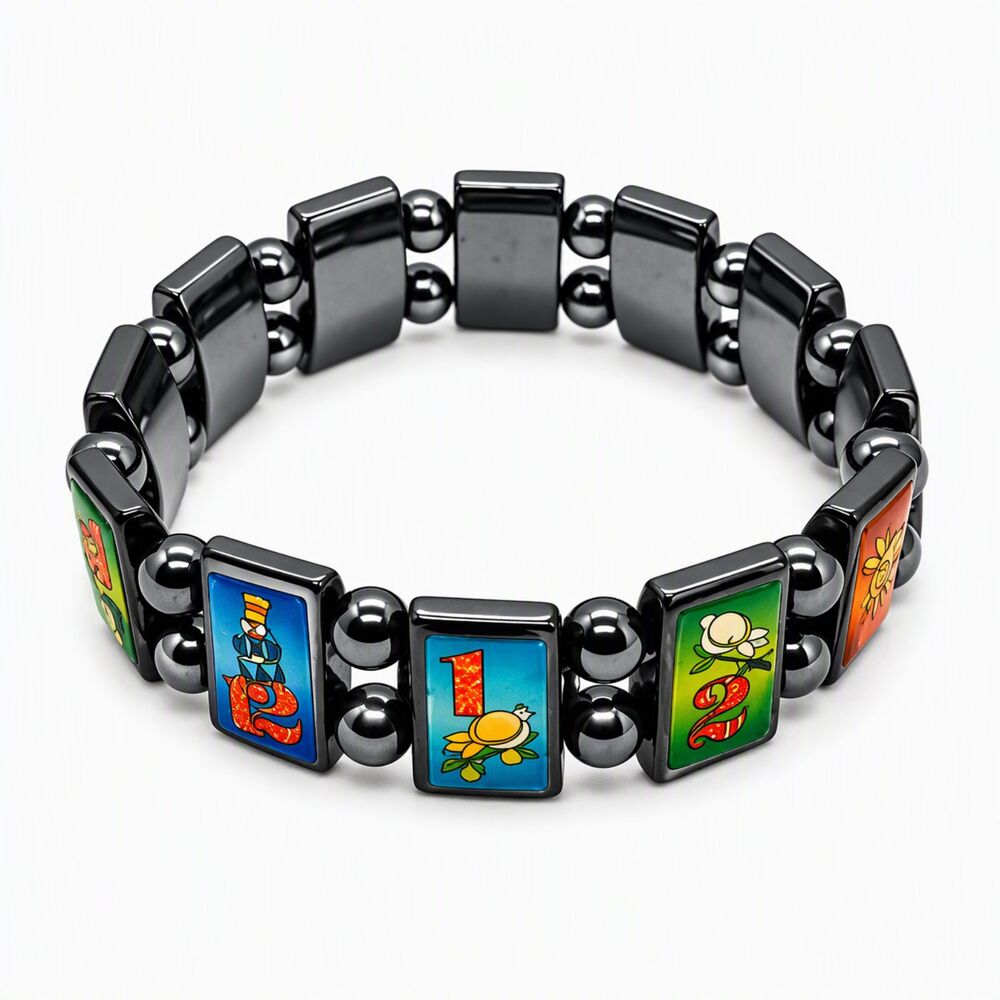 Illustrated 12 Days of Christmas Genuine Hematite Stretch Beaded Bracelet 13+